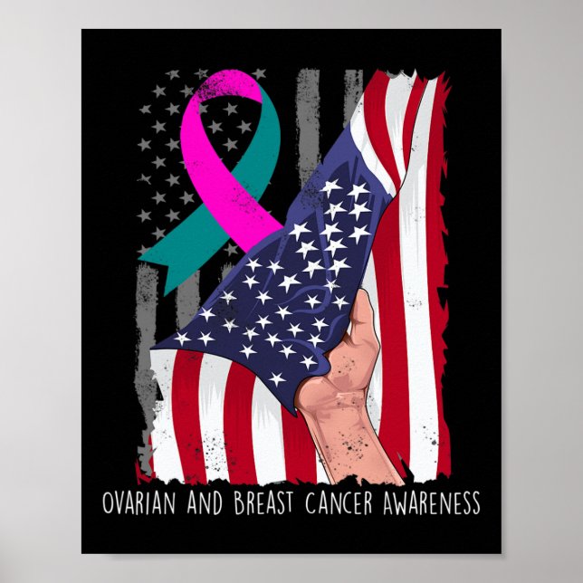 Och Breast Cancer Awareness American Flagga Ribbon Poster (Framsidan)