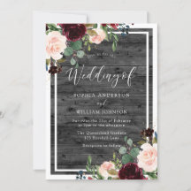  och burgundi Röda blommor Träkol Bröllop