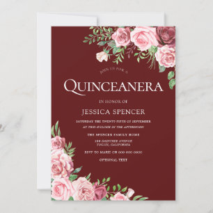 och burgundisk Blommigt Quinceanera Party Inbjuda Inbjudningar