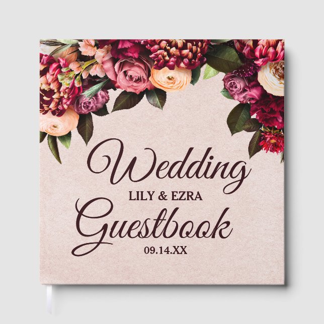  och Burgundy Blommigt - maskinskydd Gästböcker (Framsida)