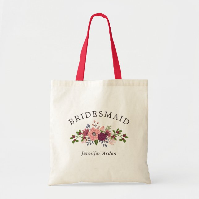  och burgundy Flowers Bröllop Bridesmaid Tygkasse (Framsidan)