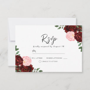 och Burgundy Red Flowers Gorgous Bröllop OSA Kort