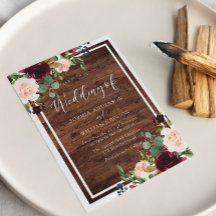 och burgundy Red Flowers Rustic Wood Bröllop