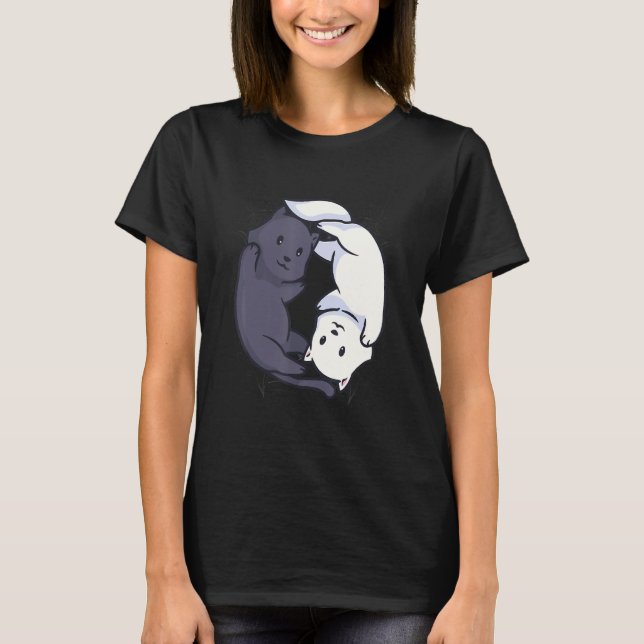 Och Cat Yin och Yang Halloween för T Shirt (Framsida)