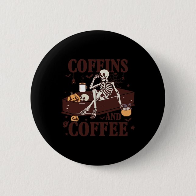 Och Coffee Funny Skeleton Halloween Knapp (Framsida)
