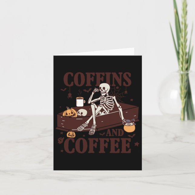 Och Coffee Funny Skeleton Halloween Kort (Framsida)