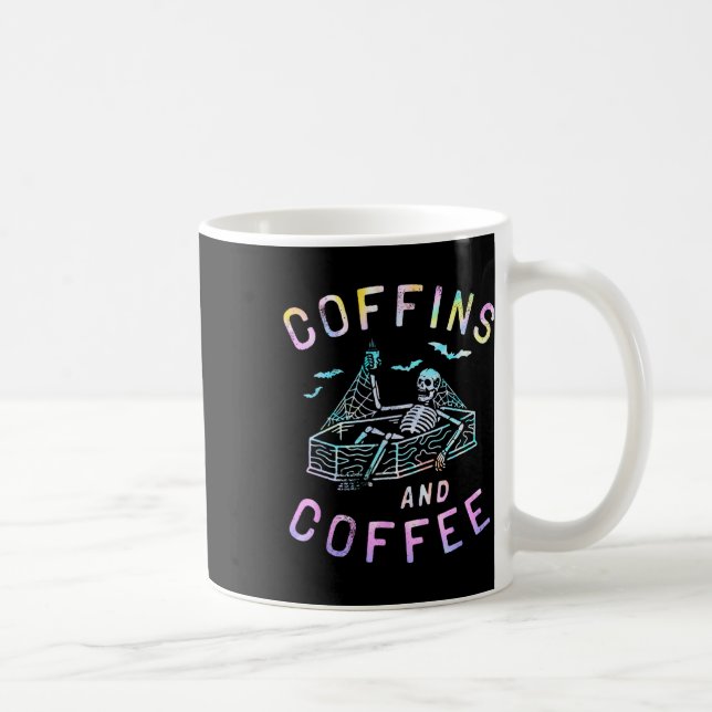 Och Coffee Funny Skeleton Tie Dye Retro Halloween Kaffemugg (Höger)