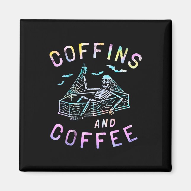 Och Coffee Funny Skeleton Tie Dye Retro Halloween Magnet (Framsidan)