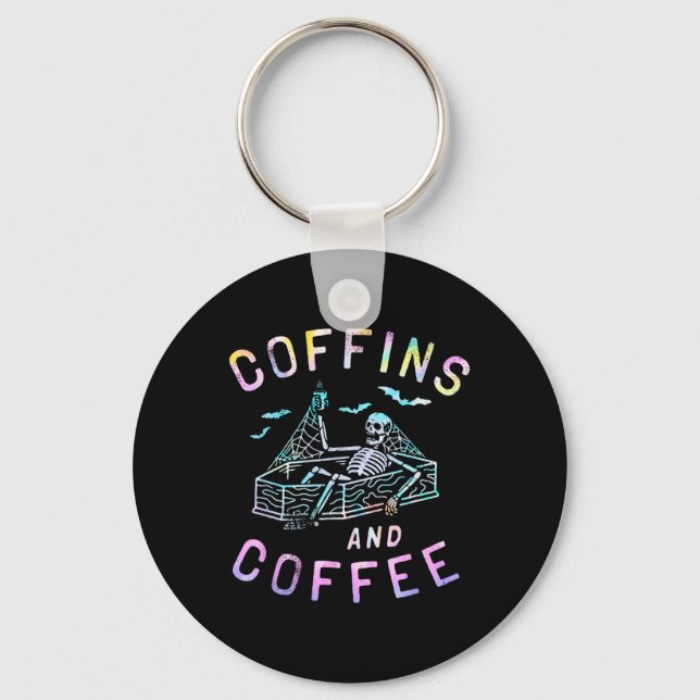 Och Coffee Funny Skeleton Tie Dye Retro Halloween Nyckelring (Framsida)