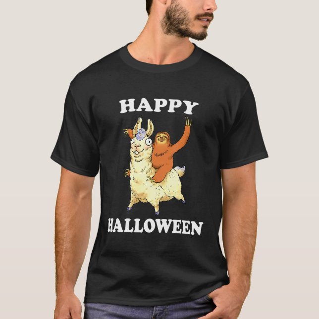 och Cute Happy halloween Sloth Riding Llama T Shirt (Framsida)