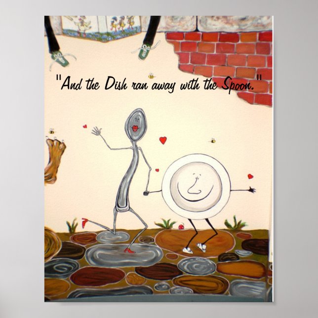 Och Dish rymde med Spoon Print Poster (Framsidan)