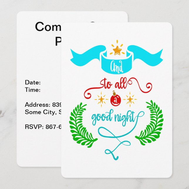 Och en god natt jul typografi inbjudningar (Fram/baksida)