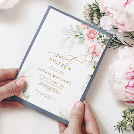  och eukalyptus Blommigt Sweet 16 Birthday Inbjudningar