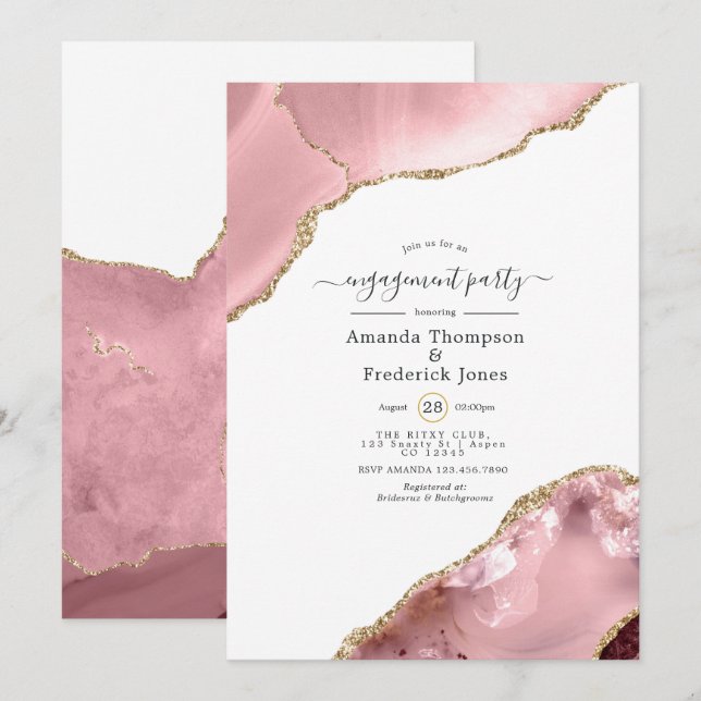  och Guld-agateFörlovningsfesten Inbjudningar (Fram/baksida)