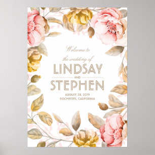  och Guld-blommor Vattenfärgssignatur Bröllop Poster