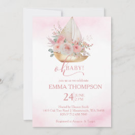  och guld Boho-blommigt-skiddusch för sjöbåtsbebis Inbjudningar