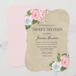och Guld Söt Flowers Sweet 16 Inbjudan