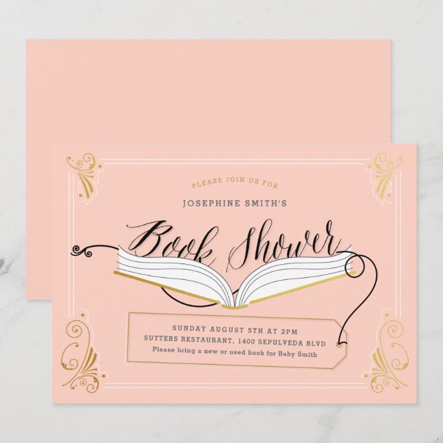  och Guld Storybook Anpassningsbar Färg Baby Showe Inbjudningar (Fram/baksida)