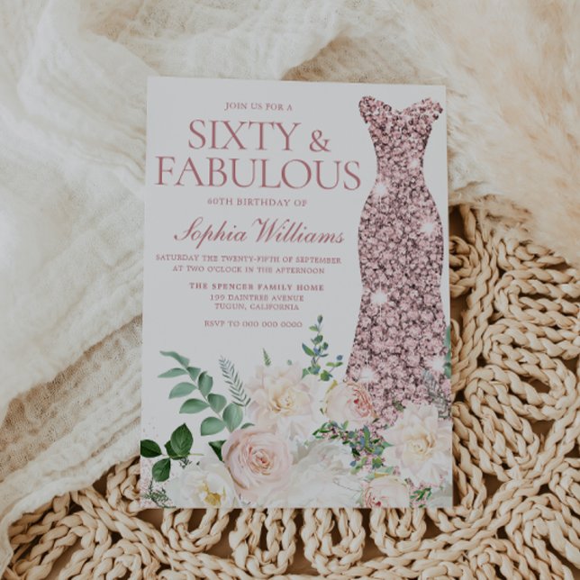  och ivorianska blommor Ro Guld-stad 60:e födelsed Inbjudningar (Skapare uppladdad)