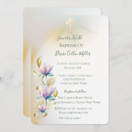  och latinsk Blommigt ,Baptisminbjudan till Guld K Inbjudningar