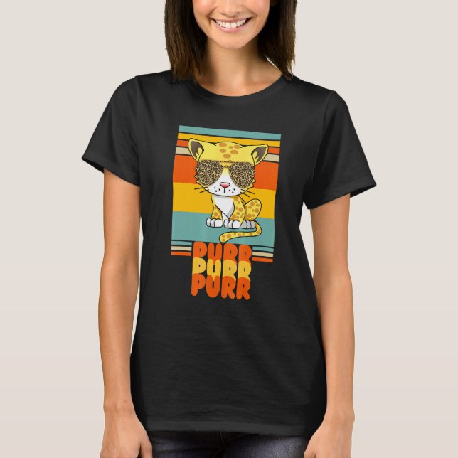 Och leopardkatt med solglasögon spinnande retro t shirt (Framsida)