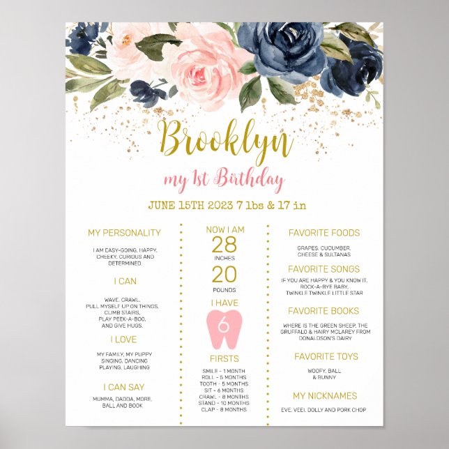  och marin 1:a födelsedag Milstolpe Poster (Framsidan)