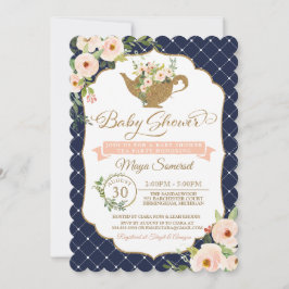  och marin Blommigt Babykläder i Tea Party Inbjudningar