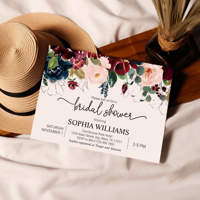  och marin Blommigt Inbjudningskort för möhippan (Skapare uppladdad)