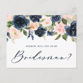 och marin Blommigt kommer du att bli min Bridesma Vykort