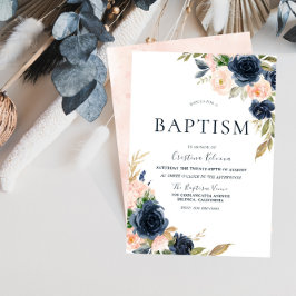  och marin persikoblommor, aptism Christening Inbjudningar