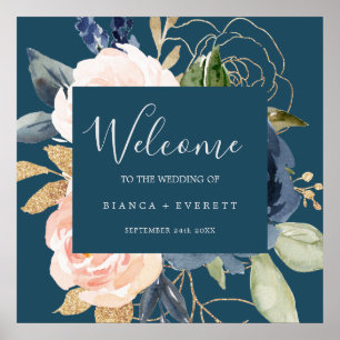 och marina blommor Blue Welcome Bröllop Poster