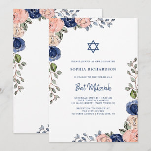 och marinerade Hand plockade-blommor Bat mitzva Inbjudningar