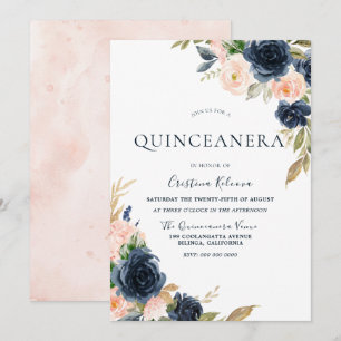  och marinerade persikoblommor Quinceanera Party Inbjudningar