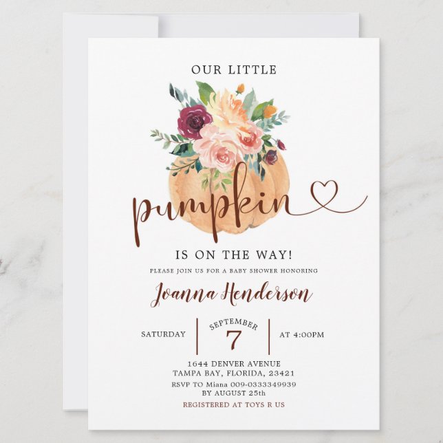  och Marsala Pumpkin Blommigt Baby Shower Inbjudan (Framsida)