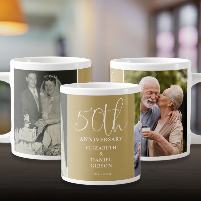Och nu 2 fotominnesdag 50 Bröllop Jumbo Mugg (Then And Now 2 Photo 50th Wedding Anniversary Giant Coffee Mug)