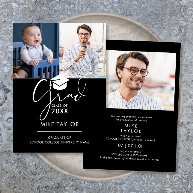 Och nu 3 fotobrev från Studenten Inbjudningar (Then And Now 3 Photo Graduation Announcement)