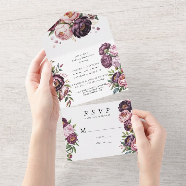  och Plum Peony Blommigt Bröllop Firande (Avrivbar del)