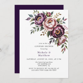  och plum Peony Wandeine Par Shower Inbjudningar