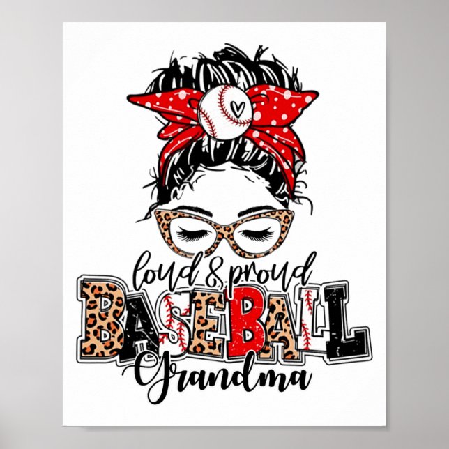 Och Proud Baseball Grandma Messy Bun Leopard Poster (Framsidan)