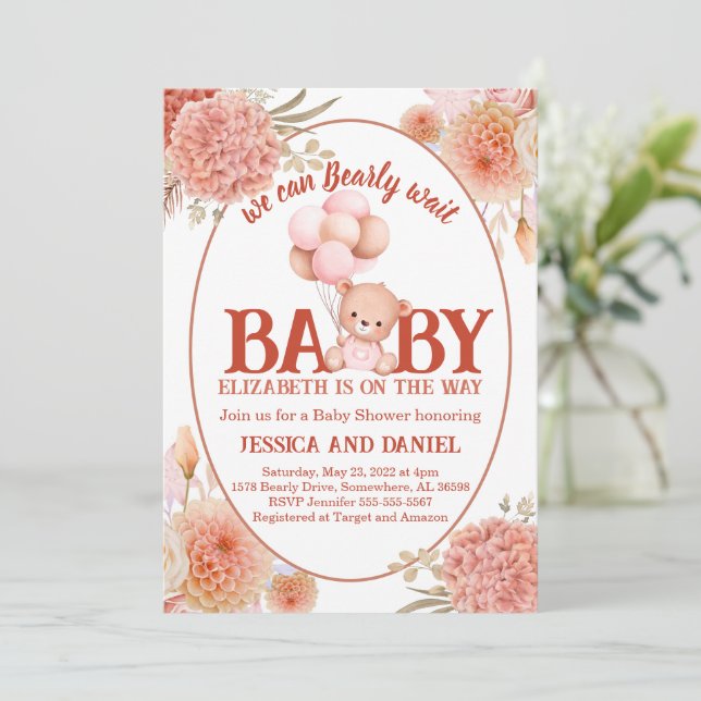  och Rosa Bear Baby Shower Inbjudningar (Stående Fram)