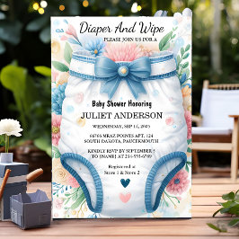 Och Rosa Blue Diaper och Wipe Baby Shower efter Pa Inbjudningar