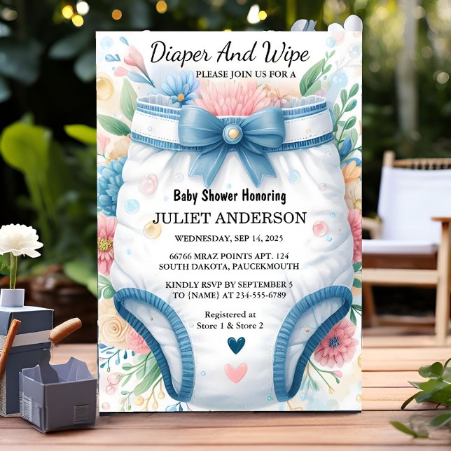 Och Rosa Blue Diaper och Wipe Baby Shower efter Pa Inbjudningar (Skapare uppladdad)