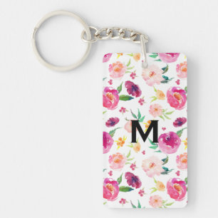  och Rosa Watercolor Peonies Mönster Monogram