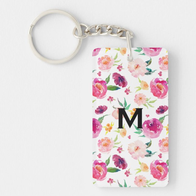  och Rosa Watercolor Peonies Mönster Monogram (Framsidan)