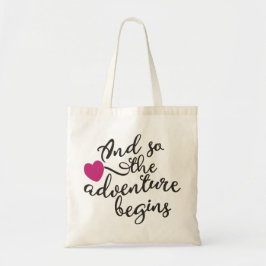 Och så börjar Äventyr dekorativa tote Bag Tygkasse