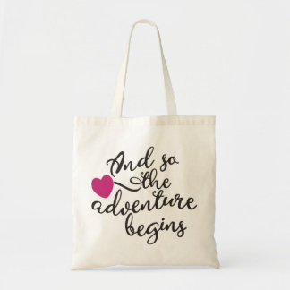 Och så börjar Äventyr dekorativa tote Bag Tygkasse