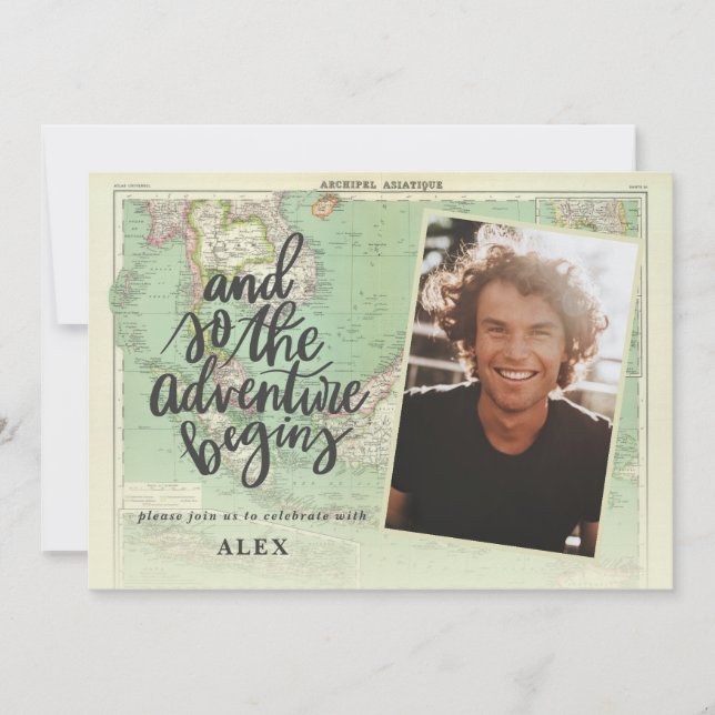 Och så börjar äventyr fotot studenten inbjudningar (Framsida)