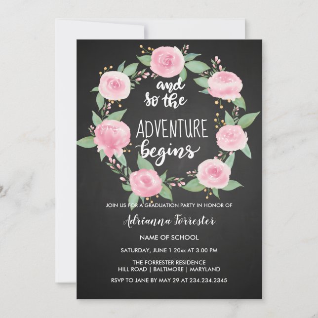 Och så börjar Äventyr| Kalkboard Student Inbjudningar (Framsida)