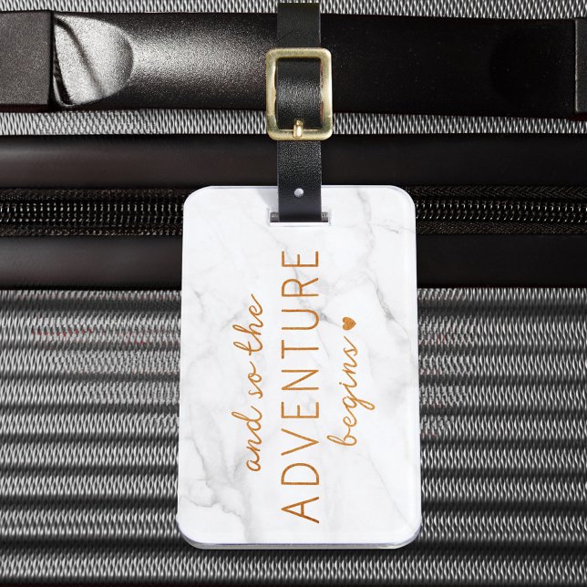 Och så börjar Äventyr marble Bagagebricka (And So The Adventure Begins Marble Luggage Tag)