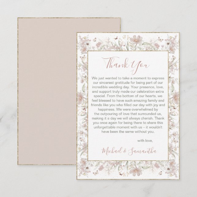  och Sage Wildblomma Vår bröllop Tack Kort (Fram/baksida)